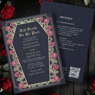 Rose Gold Blue Gothic Coffin Wedding QR Code Invitation