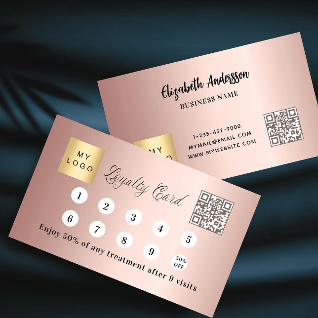 Rose gold bluesh qr code corporate logo loyalty card (Creator Uploaded)
