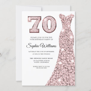 Rose Gold Bluish Dress Womans 70th Birthday Party Invitation