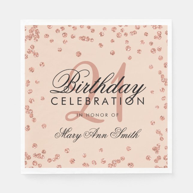 Rose Gold Blush 21st Birthday Glitter Confetti Napkin (Front)
