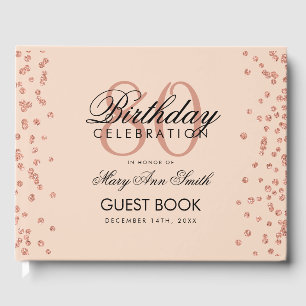 Rose Gold Blush 80th Birthday Glitter Confetti Guest Book