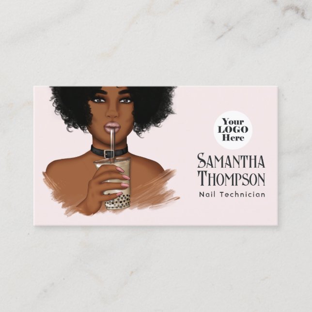 Rose Gold & Blush African American Manicure Salon Business Card (Front)