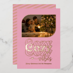 Rose Gold & Blush Cosy Vibes Retro Christmas Photo