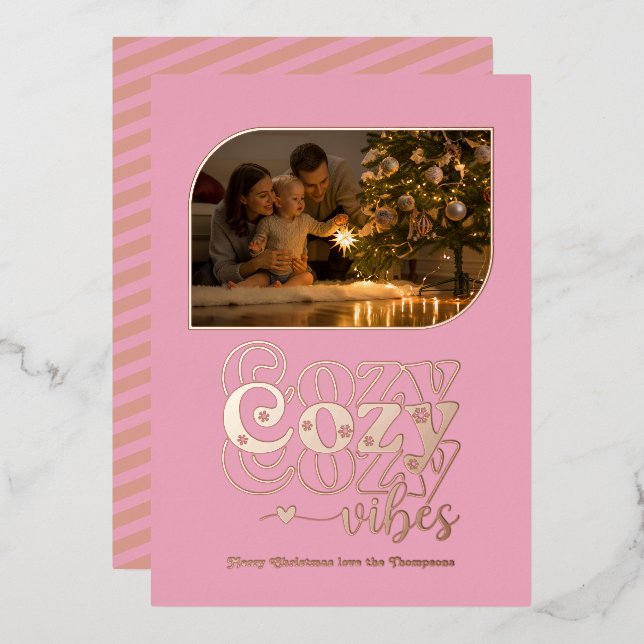 Rose Gold & Blush Cosy Vibes Retro Christmas Photo (Front/Back)