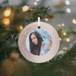Rose gold blush custom photo birthday glass tree decoration<br><div class="desc">A classic rose gold,  blush gradient background. White text. Personalise and add a name,  date,  age and photo.</div>