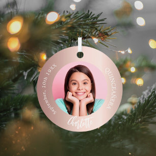 Rose gold blush custom photo Quinceanera Metal Tree Decoration