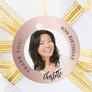 Rose gold blush custom photo thank you birthday favour tags