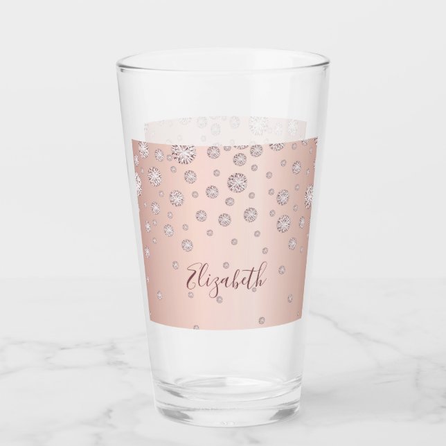 Rose gold blush diamonds name glass (Front)