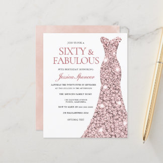 Rose Gold Blush Dress 60th Birthday Budget Invite
