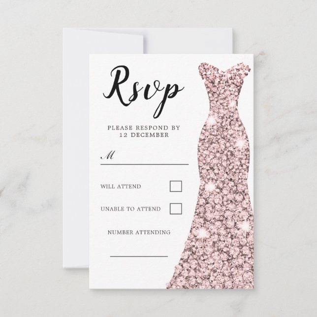 Rose Gold Blush Dress All Occasion Birthday Bridal RSVP Card (Front)
