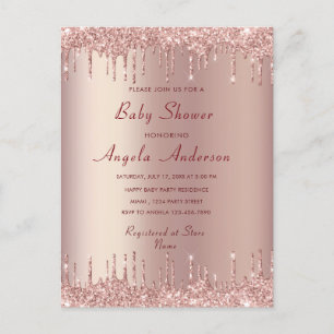 Rose Gold Blush Drips Chic Baby Shower Invitation Postcard