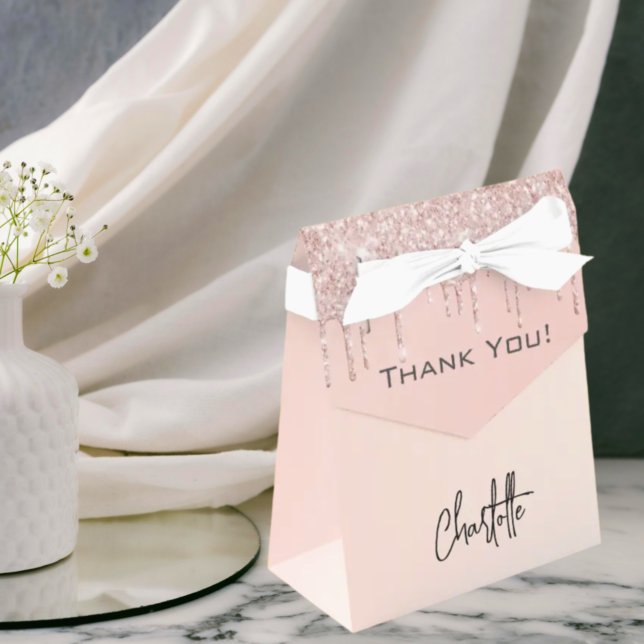Rose gold blush drips name thank you favour box (Creator Uploaded)