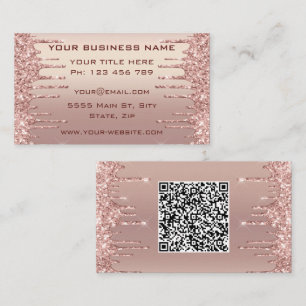 Rose Gold Blush Drips QR Code Scan Business Card