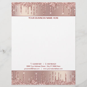 Rose Gold Blush Drips Your Business Name and Logo Custom Letterhead