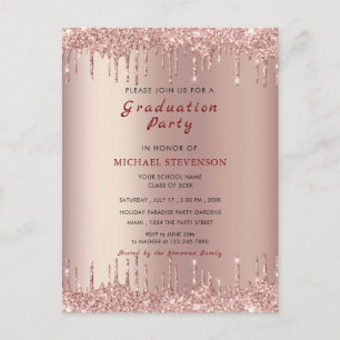 Rose Gold Blush Drips Your Graduation Party Invite Postcard