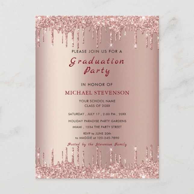 Rose Gold Blush Drips Your Graduation Party Invite Postcard (Front)