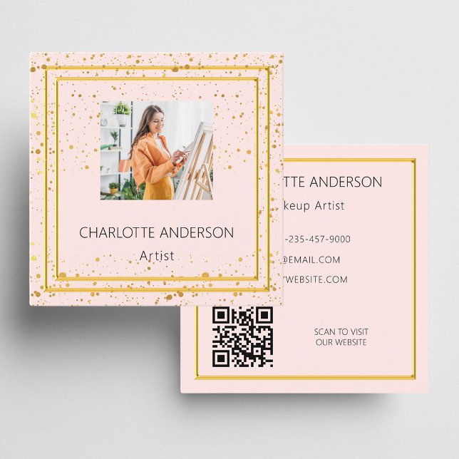 Rose gold blush elegant photo QR code Square Business Card (Creator Uploaded)