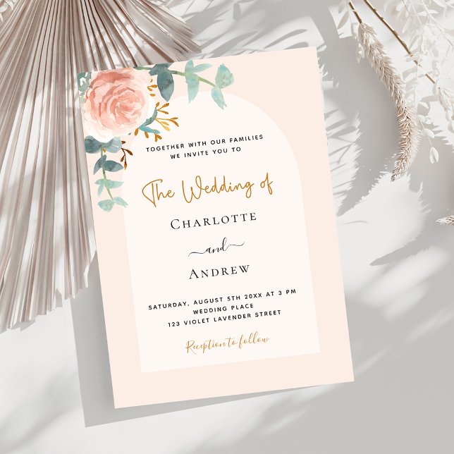 Rose gold blush floral arch luxury wedding invitation (Creator Uploaded)