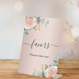 Rose gold blush floral eucalyptus favours sign