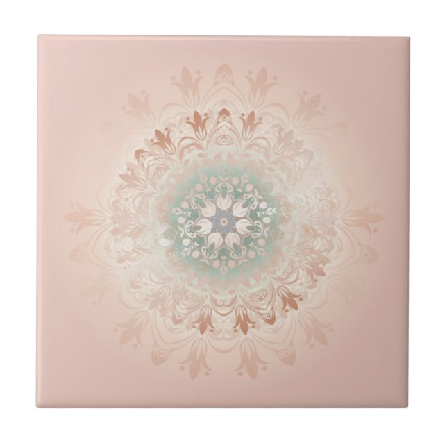 Rose Gold Blush Floral Mandala Tile (Front)