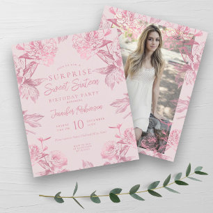 Rose Gold Blush Floral SURPRISE Sweet 16 Invite