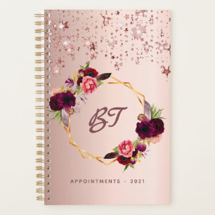 Rose gold blush florals stars monogram planner