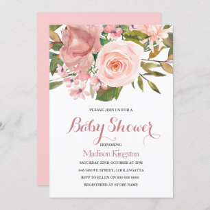 Rose Gold & Blush Flowers Baby Shower Invite
