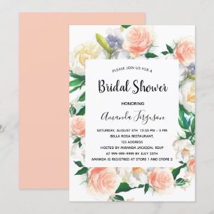 Rose gold blush flowers bridal shower invitation