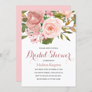 Rose Gold & Blush Flowers Bridal Shower Invite