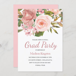 Rose Gold & Blush Flowers Graduation Party Invite