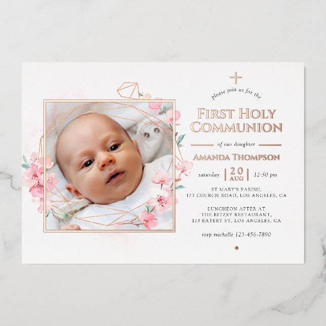 Rose Gold & Blush Geometric Floral Holy Communion (Front)