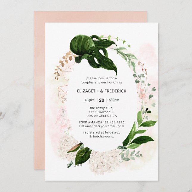 Rose Gold Blush Geometric Greenery Couples Shower Invitation (Front/Back)