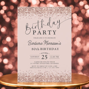 Rose Gold Blush Glitter Any Age 80th Birthday Invitation