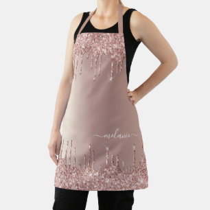 Rose Gold Blush Glitter Apron with Custom Name