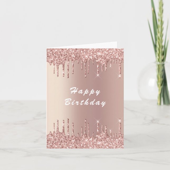 Rose Gold Blush Glitter Birthday Card (Front)