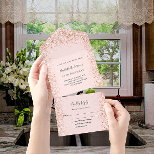 Rose gold blush glitter birthday rsvp all in one invitation