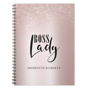 Rose Gold Blush Glitter Boss Lady Personalised Notebook