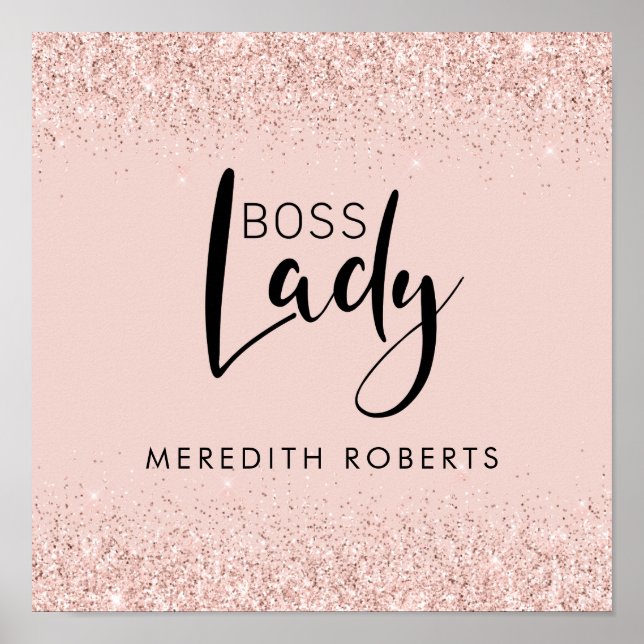 Rose Gold Blush Glitter Boss Lady Personalised  Poster (Front)