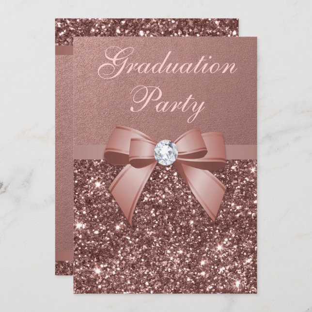 Rose Gold Blush Glitter Bow Graduation Party Invitation (Front/Back)