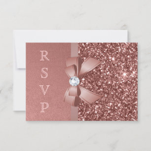 Rose Gold Blush Glitter Bow RSVP Card