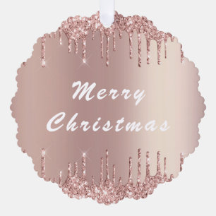 Rose Gold Blush Glitter Christmas Ornament Card