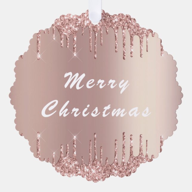 Rose Gold Blush Glitter Christmas Ornament Card (Front)