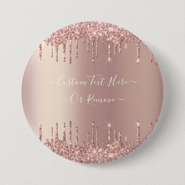 Rose Gold Blush Glitter Custom Text Button Gift (Front)