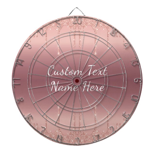 Rose Gold Blush Glitter Custom Text Dart Board (Front)