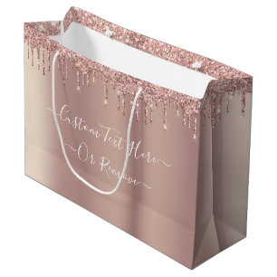 Rose Gold Blush Glitter Custom Text Gift Bag