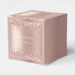 Rose Gold Blush Glitter Custom Text Name Favour Bo Box