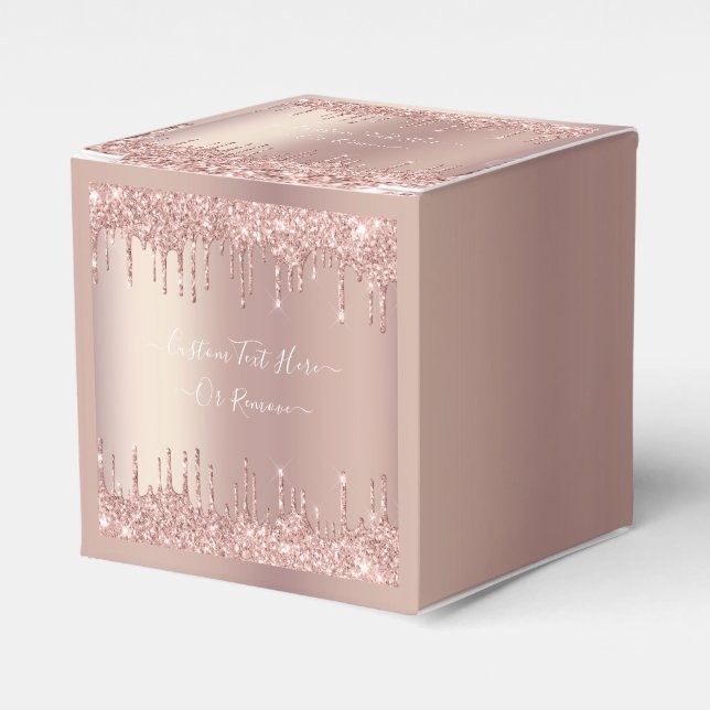 Rose Gold Blush Glitter Custom Text Name Favour Bo Box (Front Side)