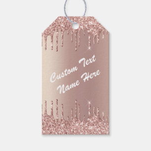 Rose Gold Blush Glitter Custom Text Name Gift Tags
