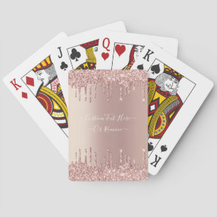 Rose Gold Blush Glitter Custom Text Playing Cards