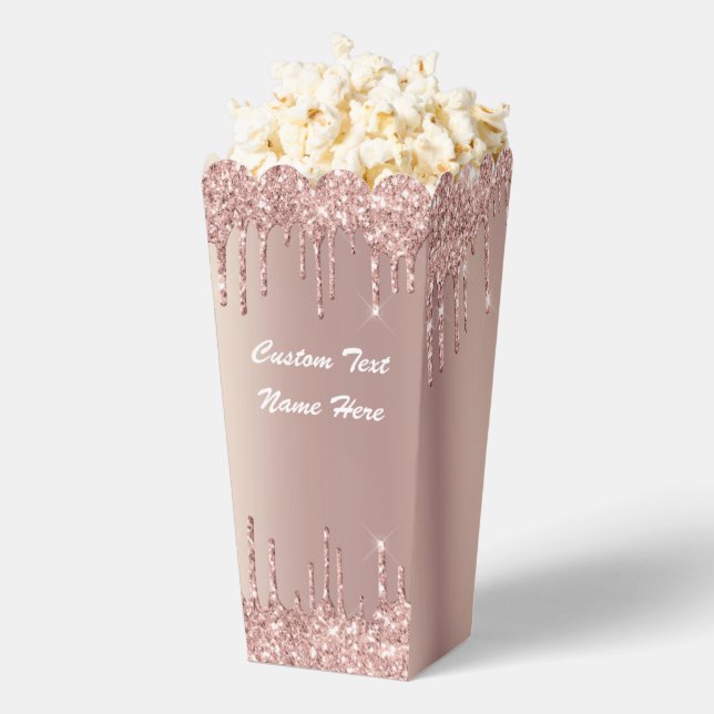 Rose Gold Blush Glitter Custom Text Popcorn Box (Popped)